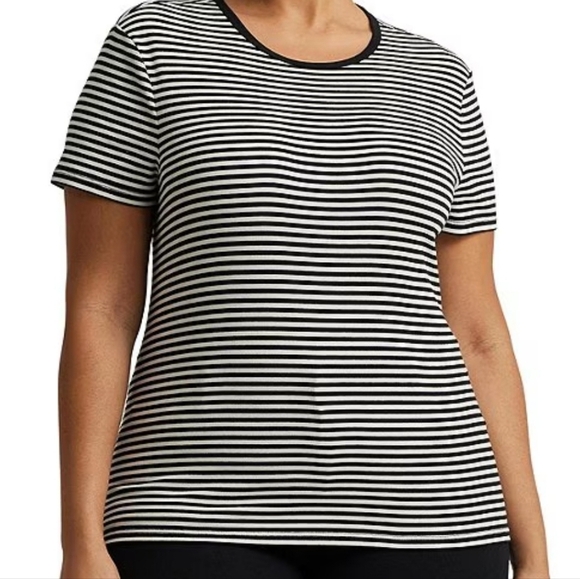 🦋 Lauren Ralph Lauren Plus-Size Navy Striped Stretch Crewneck Tee - Picture 7 of 7
